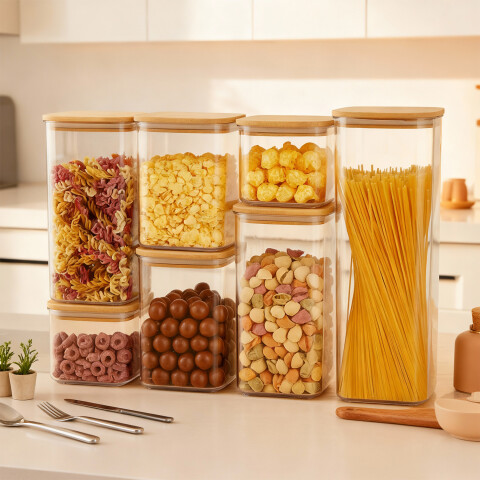 Set de 7 Tarros Contenedores Hermeticos Con tapa Recipientes Madera Frascos IMBACK Color Marrón Claro Set de 7 Tarros Contenedores Hermeticos Con tapa Recipientes Madera Frascos IMBACK Color Marrón Claro