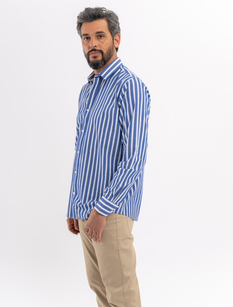 Camisa m/l casual rayas azul