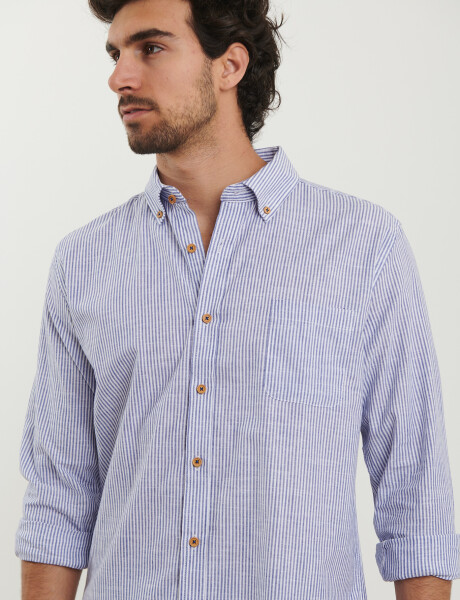 012503 CAMISA HARRINGTON LABEL Azul Melange / Blanco