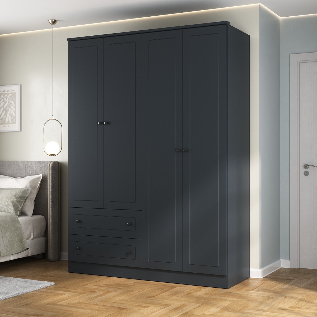 Ropero Americana PLUS 4 puertas 2 cajones - 100%MDF - Gris Grafito 