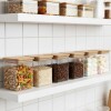 Contenedor de vidrio rectangular tapa madera 900ml