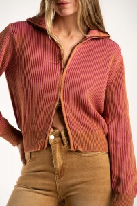 Campera Tejida Algodon Rosa/mocha