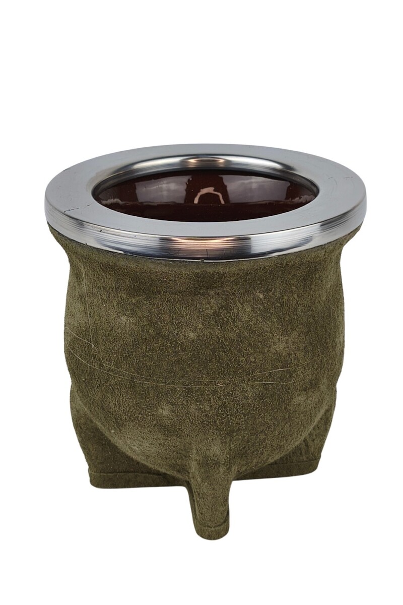 Mate ceramica camionero cuero chancho acero grande verde
