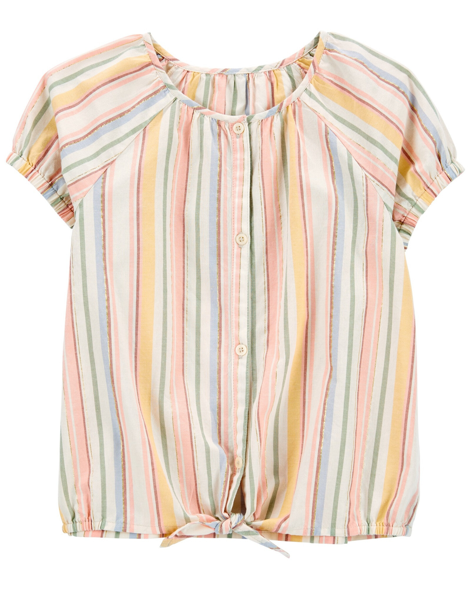 Blusa de algodón con lazo, diseño a rayas Sin color