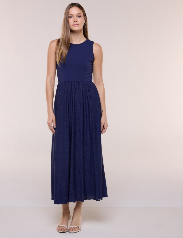 Vestido Midi Falda Broderie AZUL
