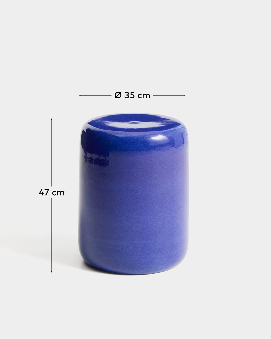 Mesa auxiliar exterior Mesquida de cerámica con acabado azul glaseado Ø 35 cm Mesa auxiliar exterior Mesquida de cerámica con acabado azul glaseado Ø 35 cm