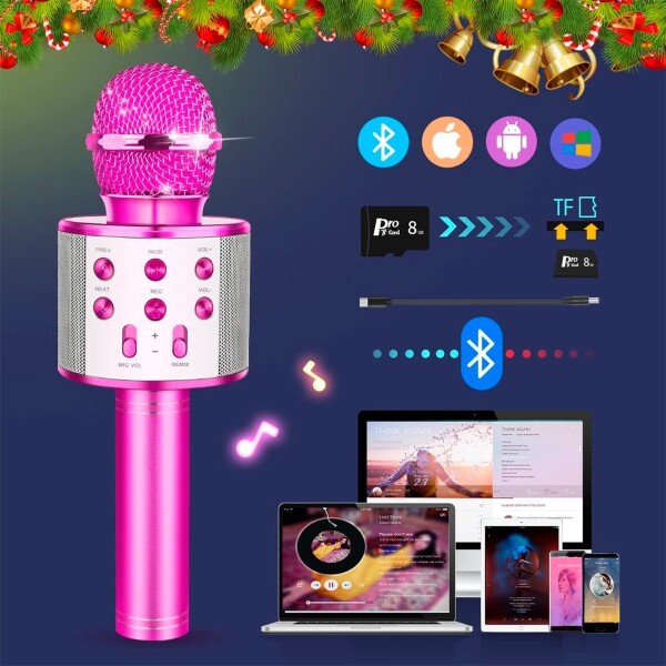 Micrófono Karaoke + Parlante Bluetooth Usb Rosado Niños Variante Color Violeta