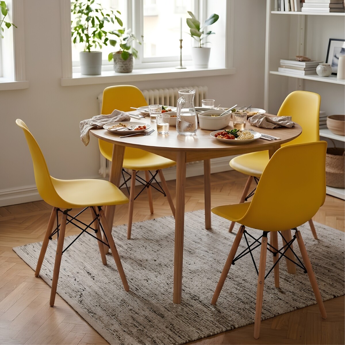 Pack 4 Sillas De Comedor Eames Lumax De Diseño Moderno Con Patas De Madera - Amarillo 