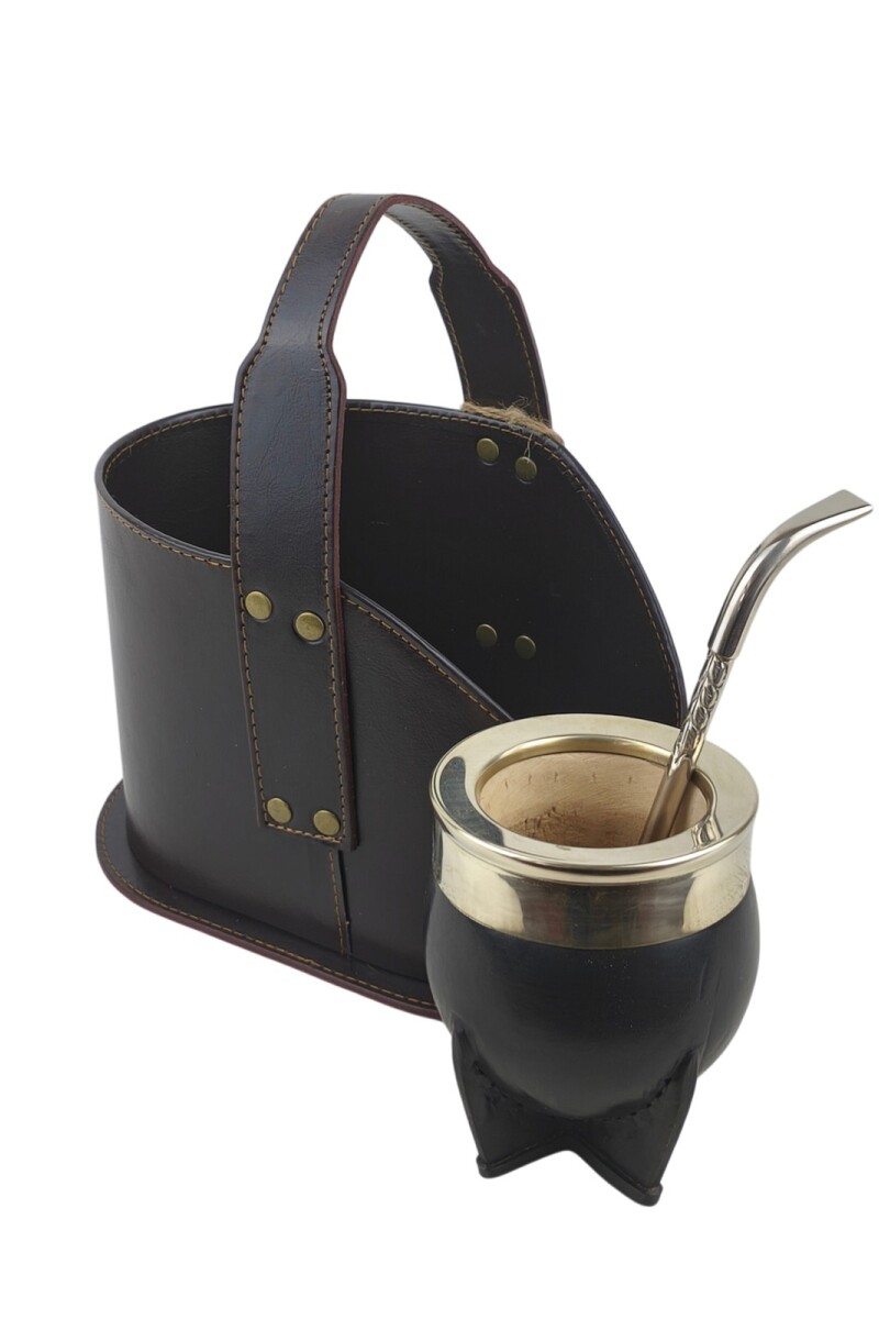 Set de matera + mate imperial de alpaca + bombilla de alpaca Negro liso