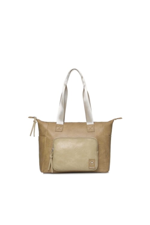 Bolso shopper con bolsillo frontal Camel