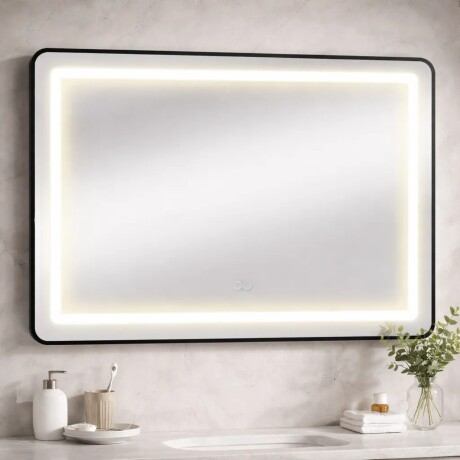 Espejo Horizontal Lumax c/marco desempañador y luz 90x70cm Negro