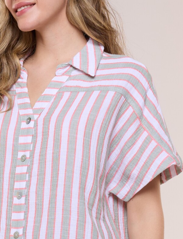 Camisa Con Nudo Frontal Y Manga Corta MULTI/VERDE