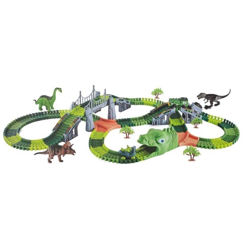 Pista Autos Dinosaurios Grande Flexible Juguete 275 Pz Luces Variante Color Verde