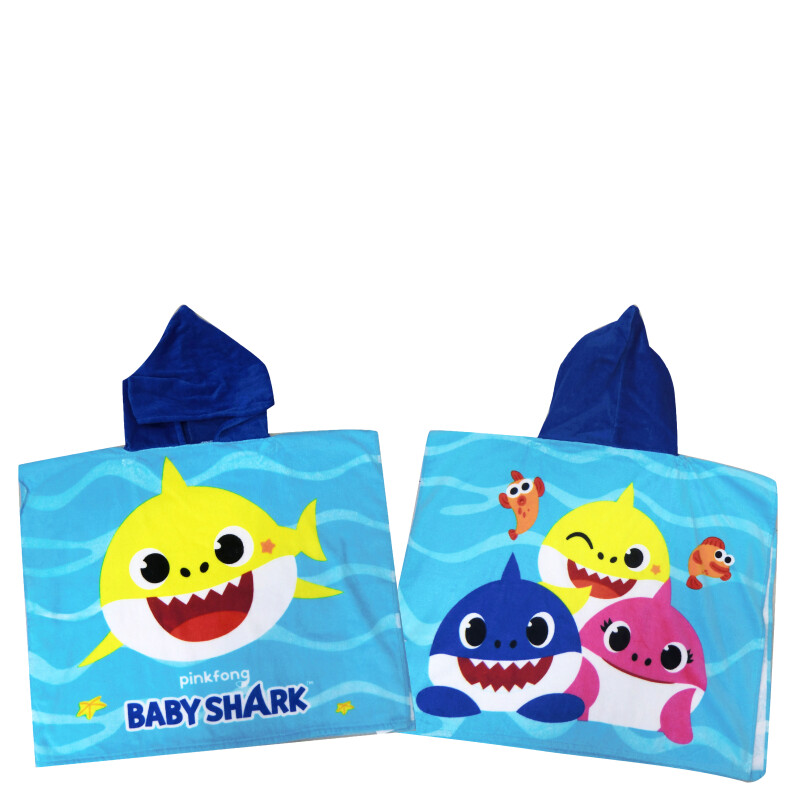 Toalla Disney Poncho Baby Shark Celeste - Azul Marino - Amarillo