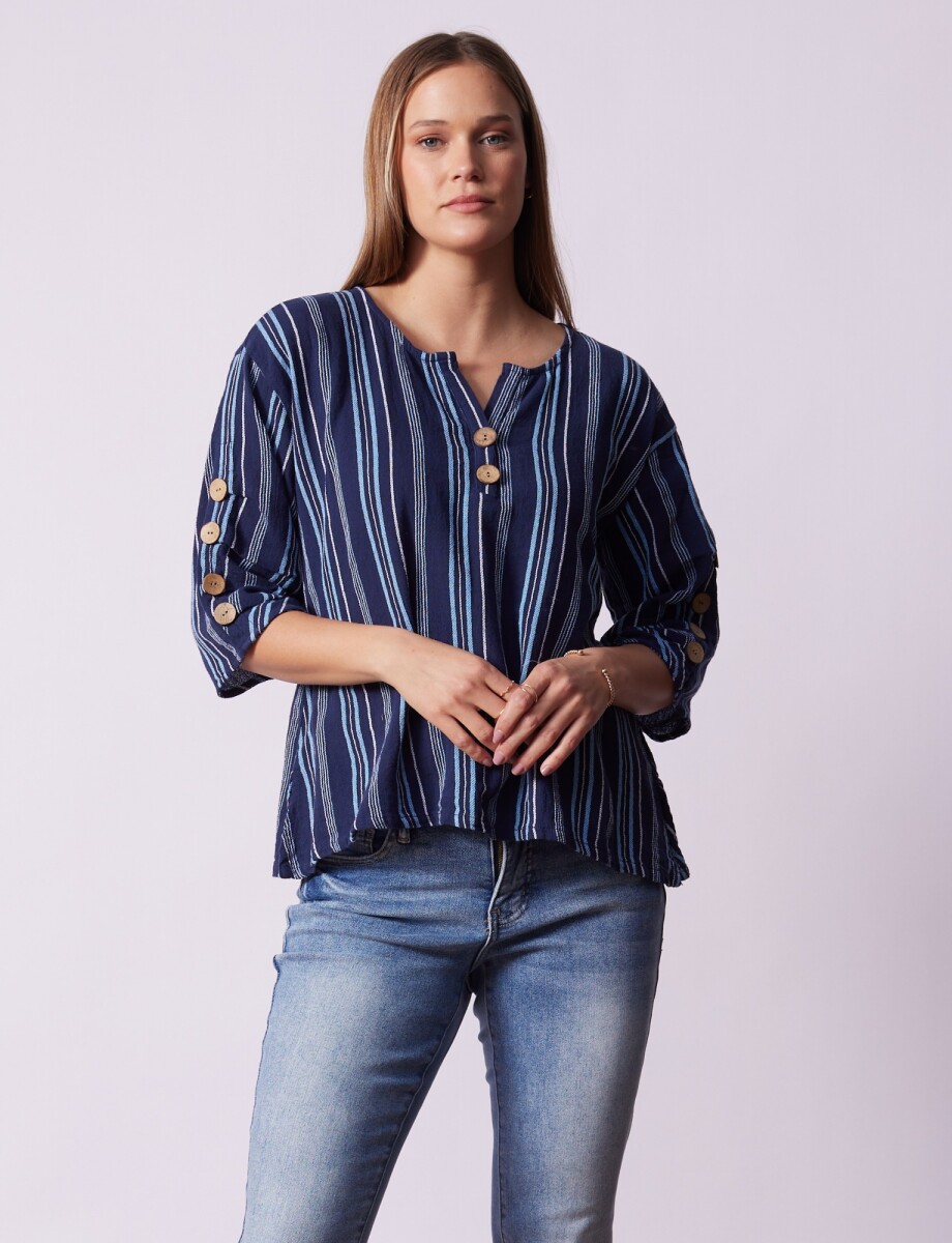 Blusa Algodon Botones - Azul/multi 