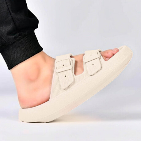 Sandalia Chancleta Hebilla Antideslizante Cómoda Beige
