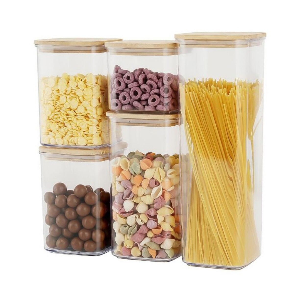 Set Pack De 5 Contenedores Hermeticos Con tapa Madera Frascos 