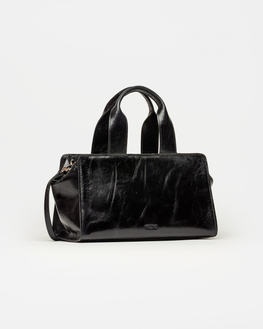 Cartera de mano Mila en cuero arrugado Negro