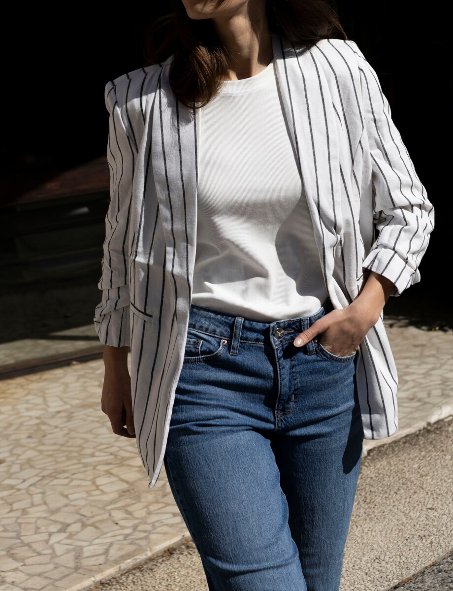 Blazer Lino Lineas - Blanco/negro 