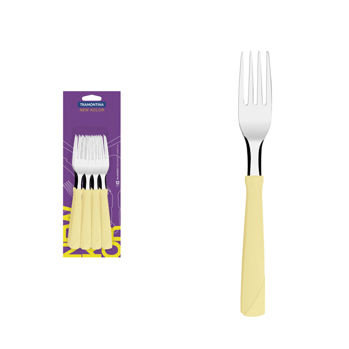 Tenedor de mesa en plástico color marfil, modelo NEW KOLOR, 12 piezas - TN7915 