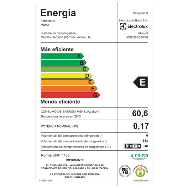 Freezer Electrolux H550 513 L FREEZER HORIZONTAL ELECTROLUX HI550 INV