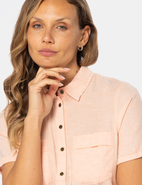 CAMISA DE LINO MEDIO BOTÓN Rosado