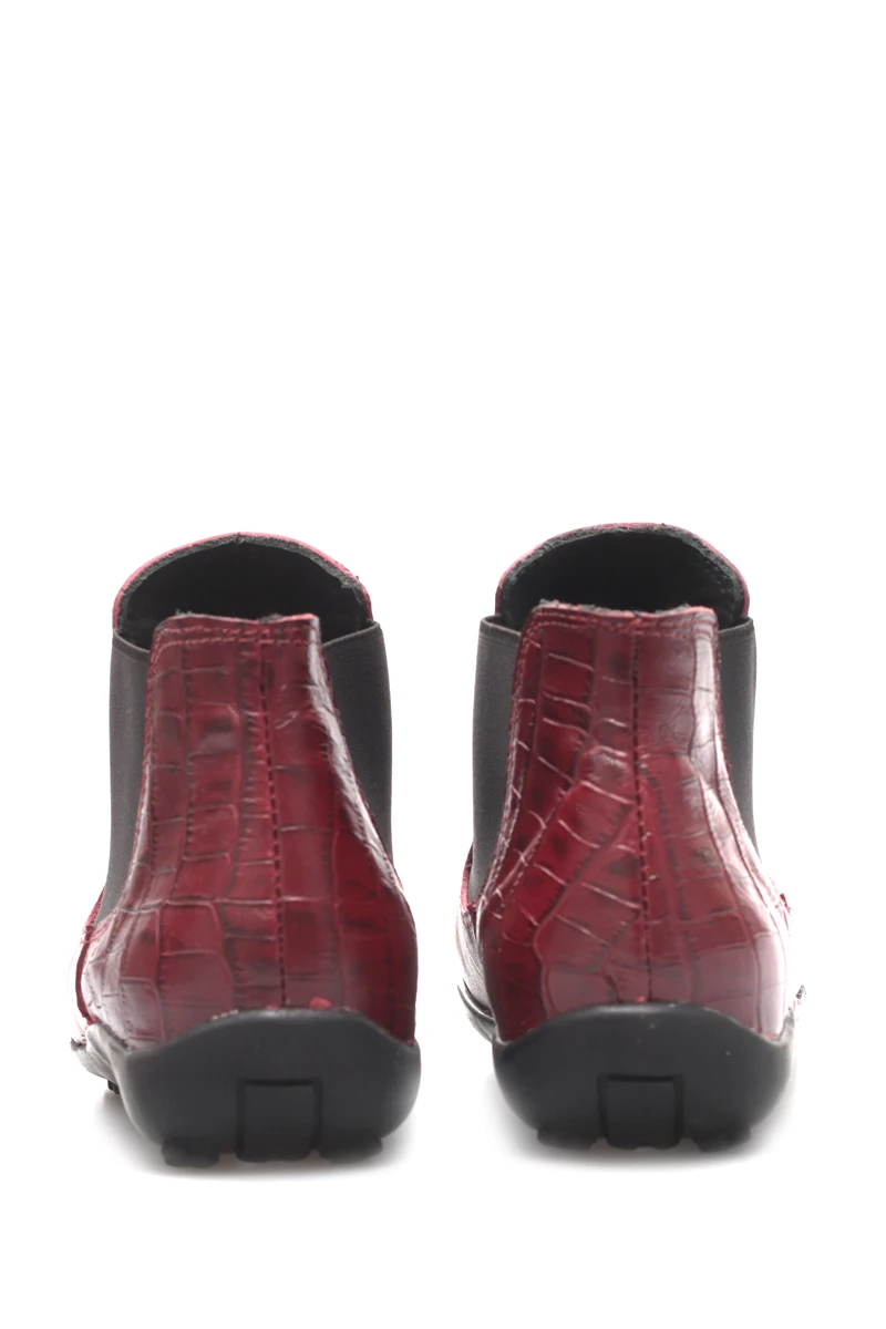 Botín Bajo Con Elástico Cuero Combinado Croco Talón Bordo
