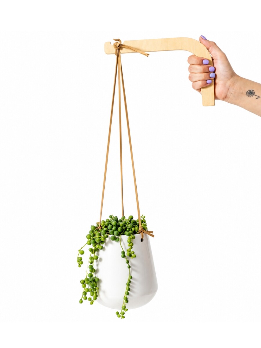 MACETA CERÁMICA COLGANTE S CON MENSULA VERDE