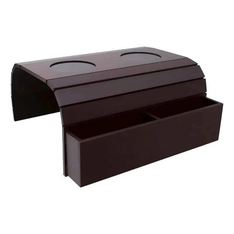 Bandeja para brazo del sofá con posavasos y guardado - Color chocolate Bandeja para brazo del sofá con posavasos y guardado - Color chocolate