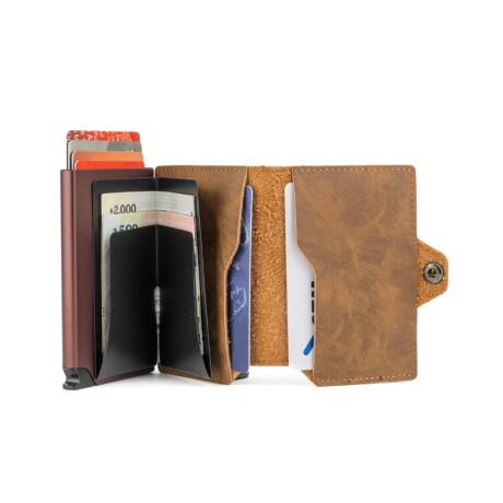 Billetera Baleine Kansas en Aluminio y Cuero con Protección RFID Light Brown