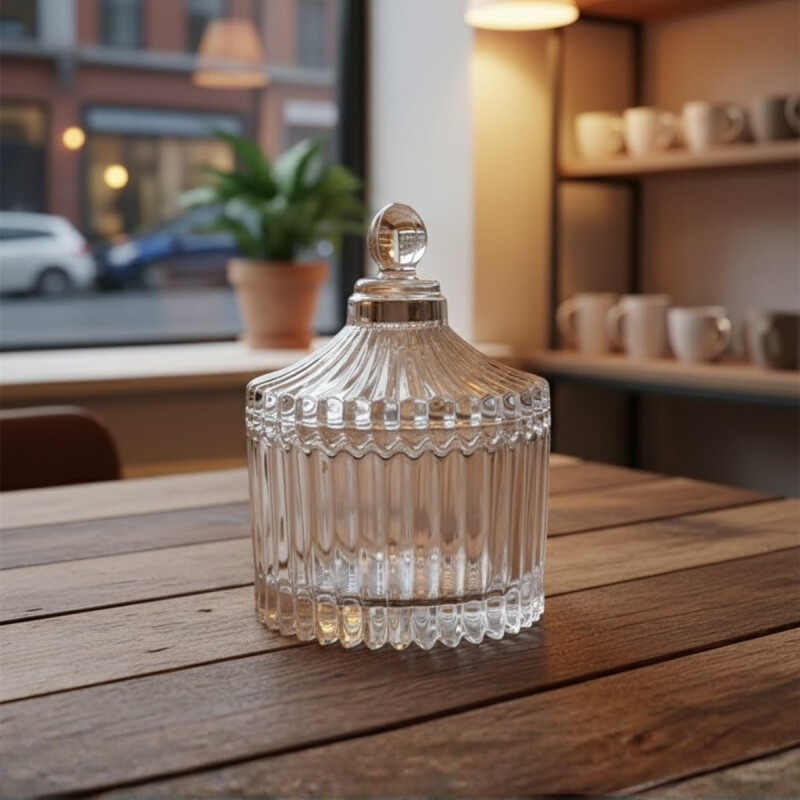 Votivo vidrio labrado con tapa 6,5x9cm TRANSPARENTE