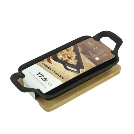 Fuente rectangular 10 x 17,5 x 2,5cm hierro c/base bamboo GRIS