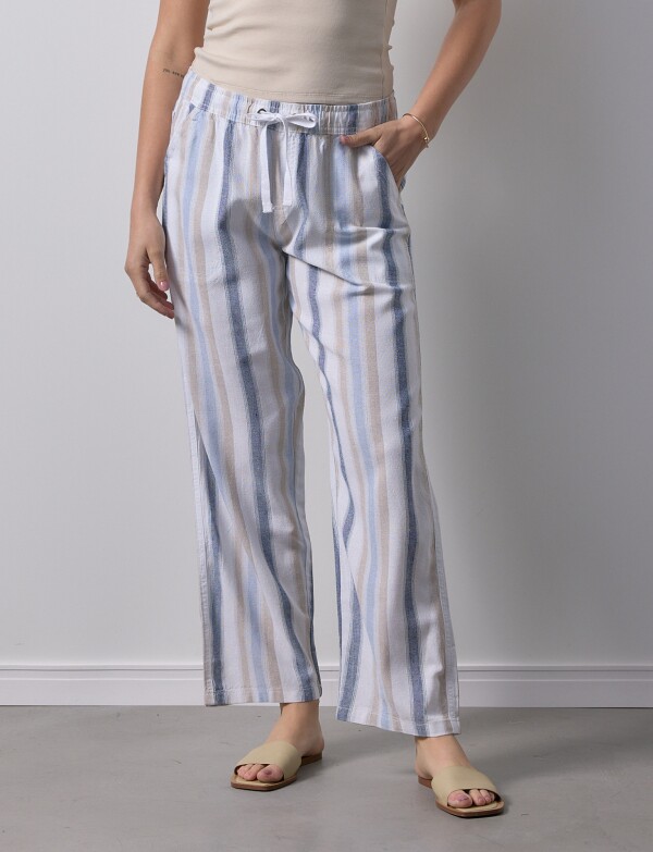 Pantalon Lino MULTI/BLANCO