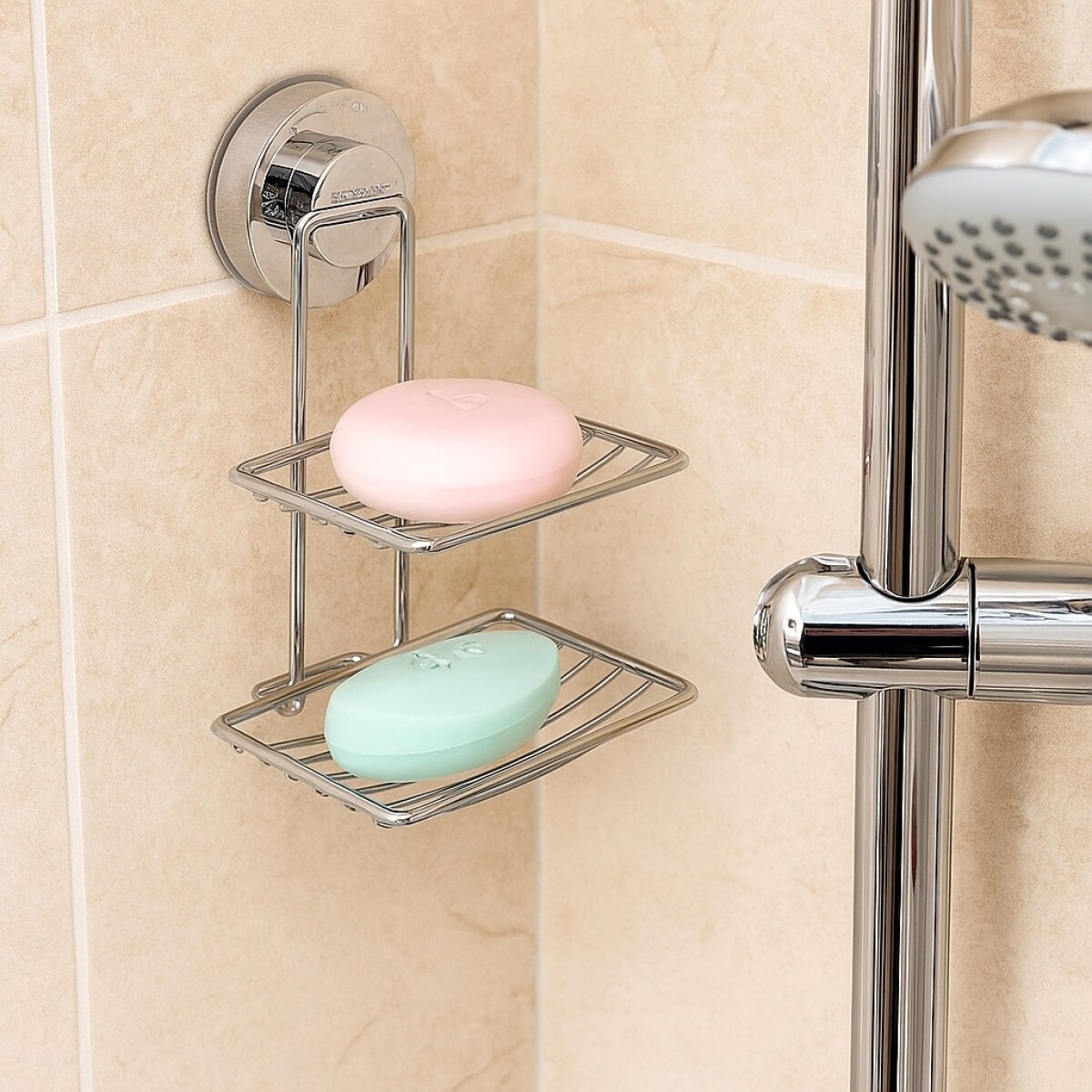 JABONERA DE BAÑO DOBLE - PLATEADO 