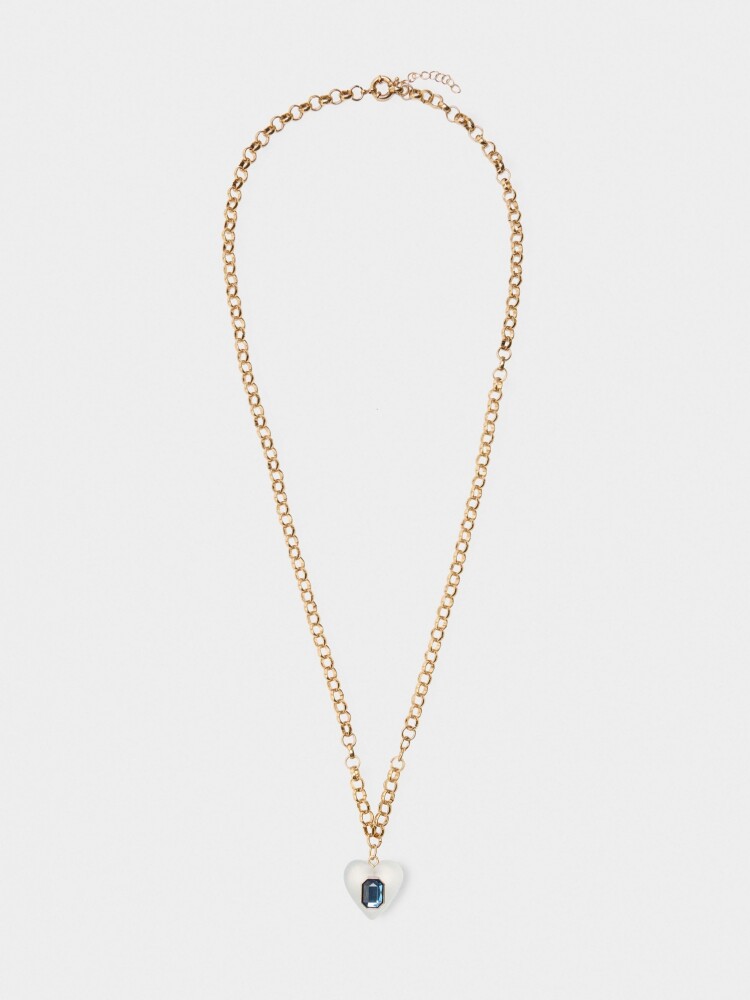 Collar De Eslabones Con Colgante De Corazón Y Cristal dorado