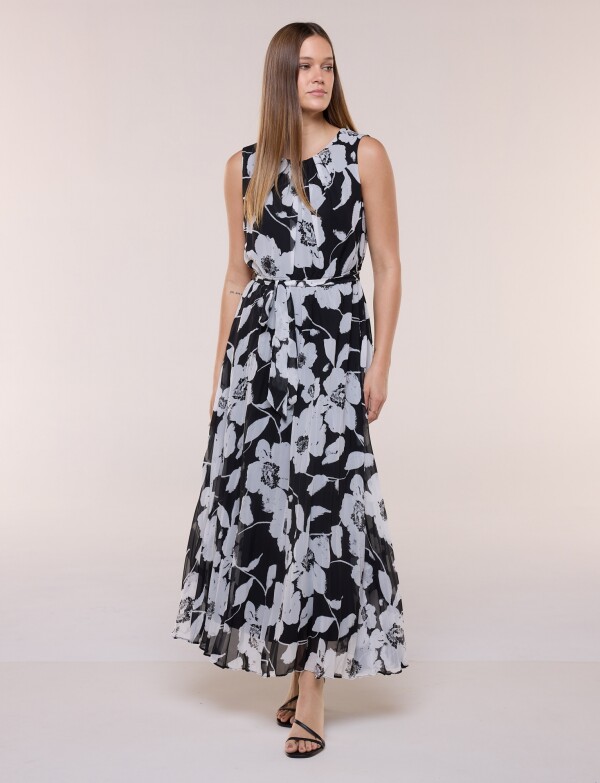Vestido Maxi Plisado BLANCO/NEGRO