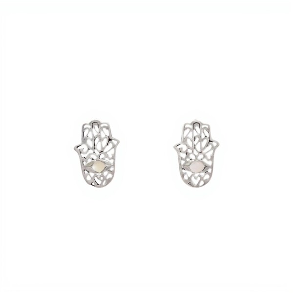 Caravanas Mano de Fátima-Plata 925 -Nacar-CA3485 conpiedra