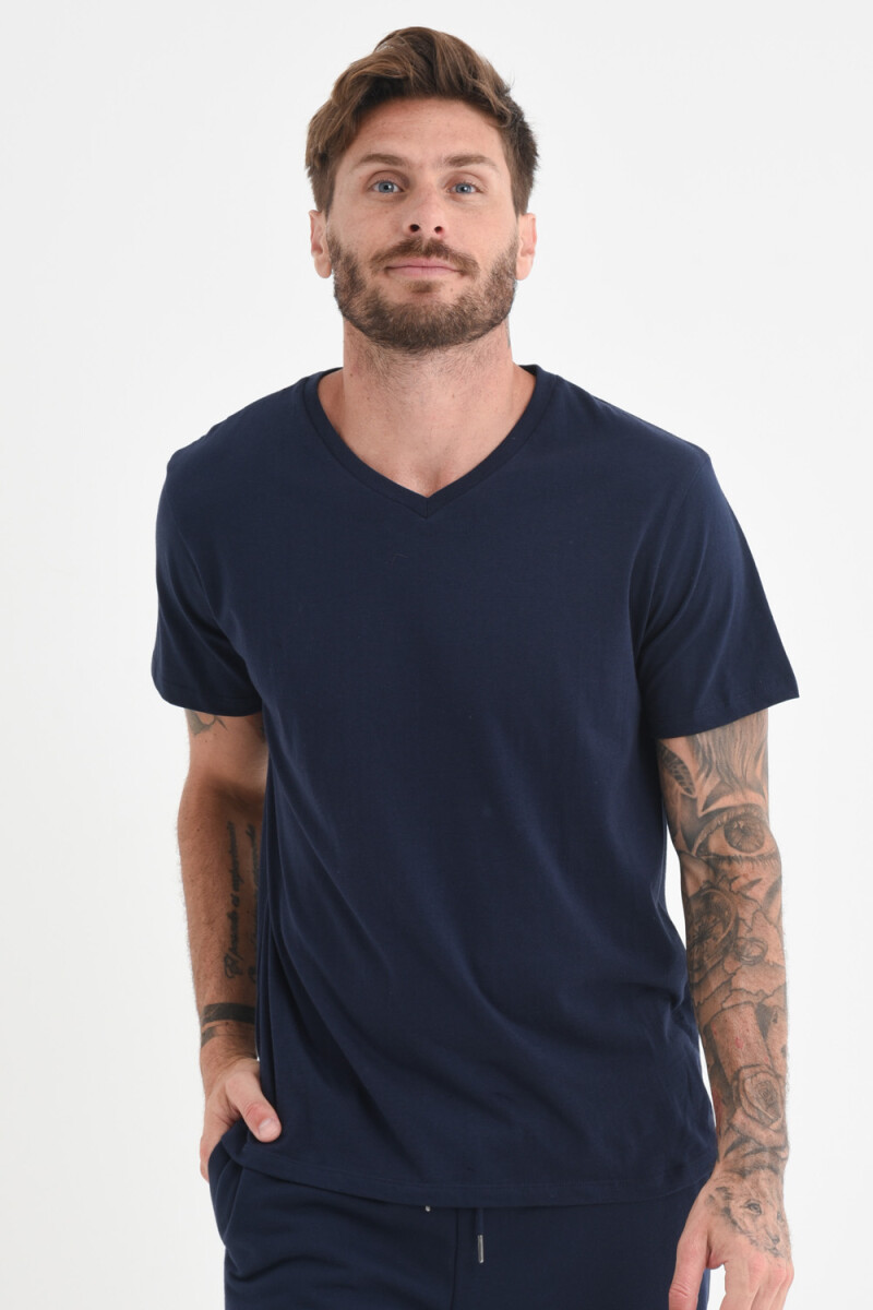 Camiseta cuello en v - Azul Marino 