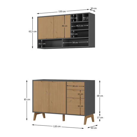 Aereo + Bajo mesada Linea Veneza Grafito/Miel