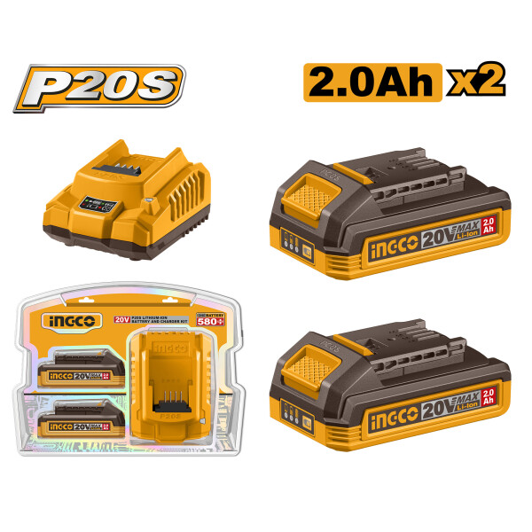 SET X2 BATERIA 20V 2AMP + 1 CARGADOR INGCO FBCPK1222 SET X2 BATERIA 20V 2AMP + 1 CARGADOR INGCO FBCPK1222