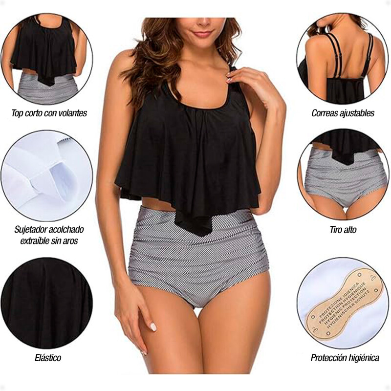 Malla Bikini de Dos Piezas De Tiro Alto Top Volado Malla Bikini de Dos Piezas De Tiro Alto Top Volado