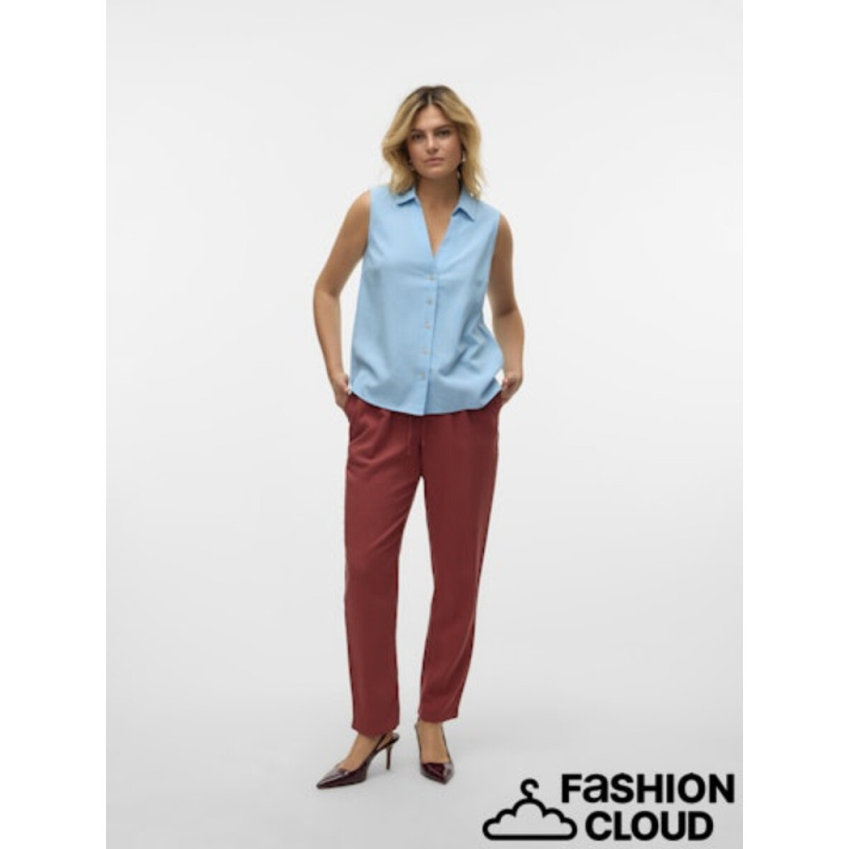 VMMYMILO SL V-NECK SHIRT WVN GA - Airy Blue 