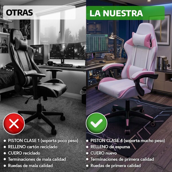 Silla Gamer Ergonomica Escritorio Reclinable Soporta 200kg Imback Blanco con Rosa Silla Gamer Ergonomica Escritorio Reclinable Soporta 200kg Imback Blanco con Rosa