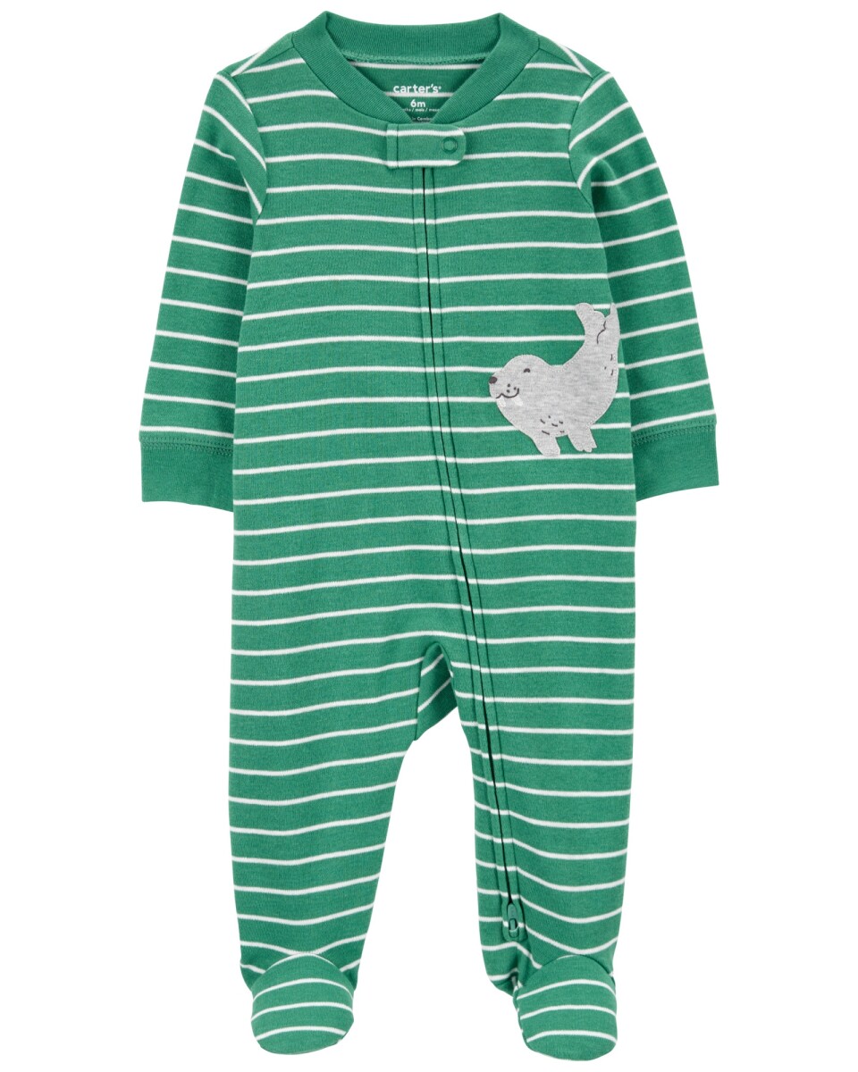 Pijama una pieza de algodón, con pie, estampa morsa 