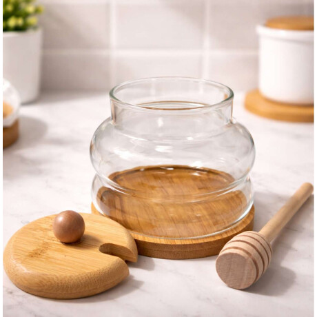 Mielera de vidrio y madera 350ml Madera