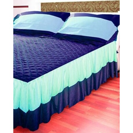 Colcha combinada con volado Cotton Flor 1 plaza sommier 0.90 x 2.25 mts con porta almohada Azul