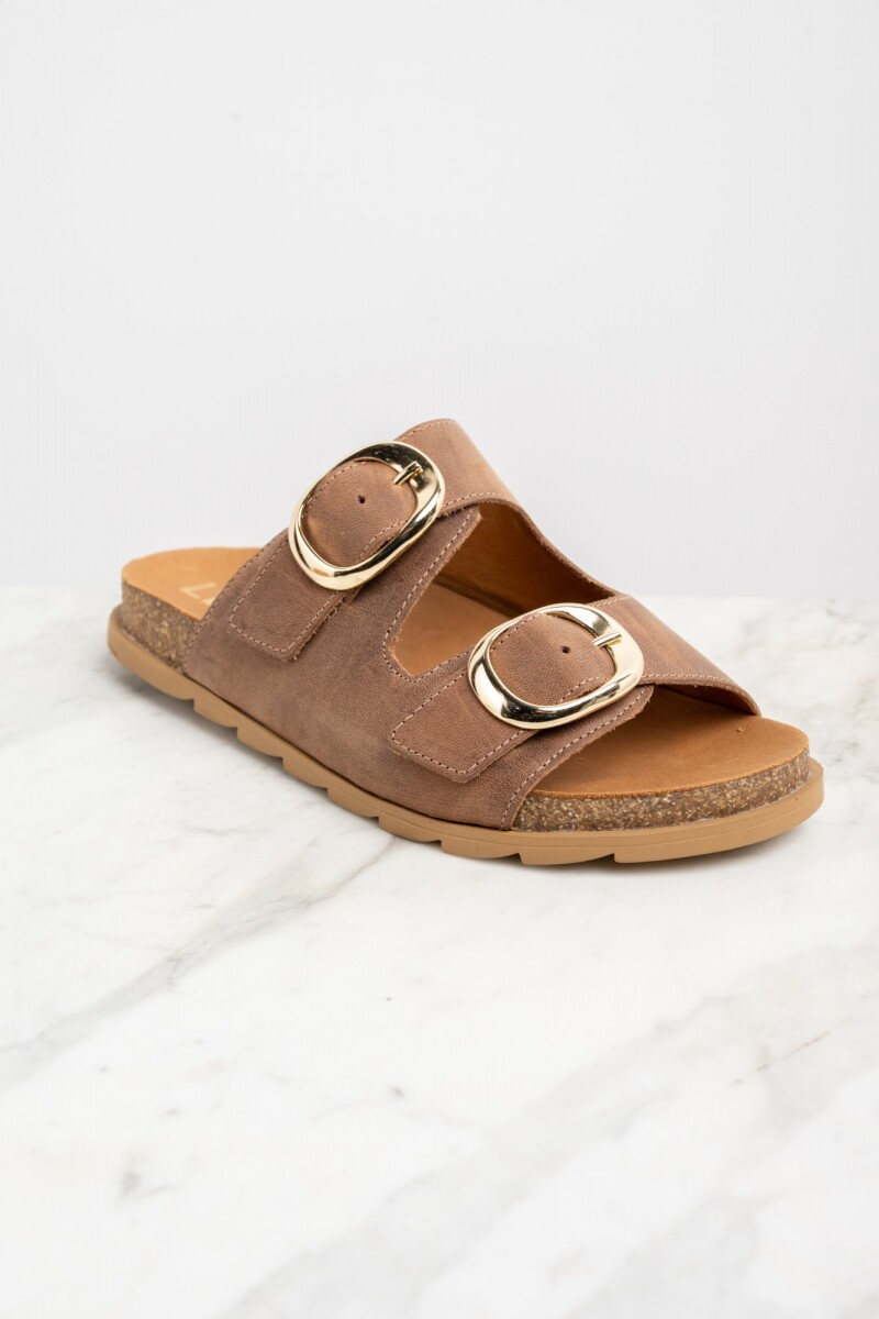 Sandalia Cuero Hebillas Marrón