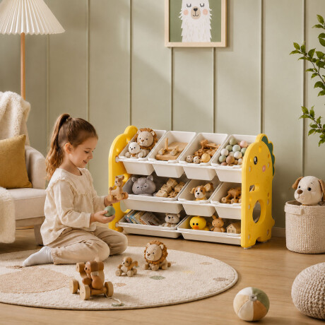 Organizador Infantil Multifuncional Juguetes Libros 9 Cajas Blanco/amarillo