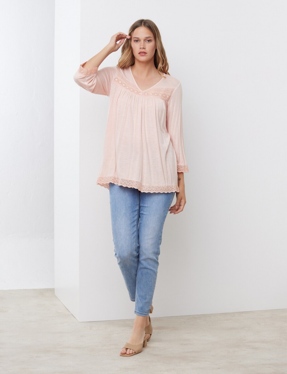 Remera Broderie - Coral 