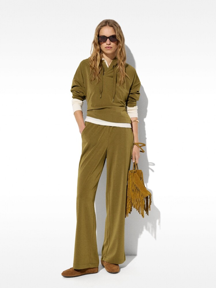 Pantalón Fluido Con Cintura Elástica Toque Suave caqui
